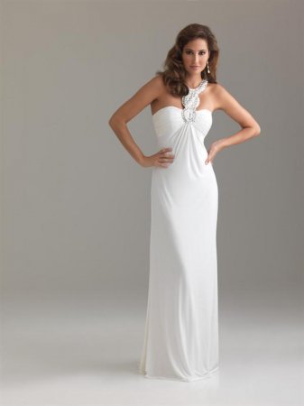 Cheap For White Long Beaded Halter Ball Gown